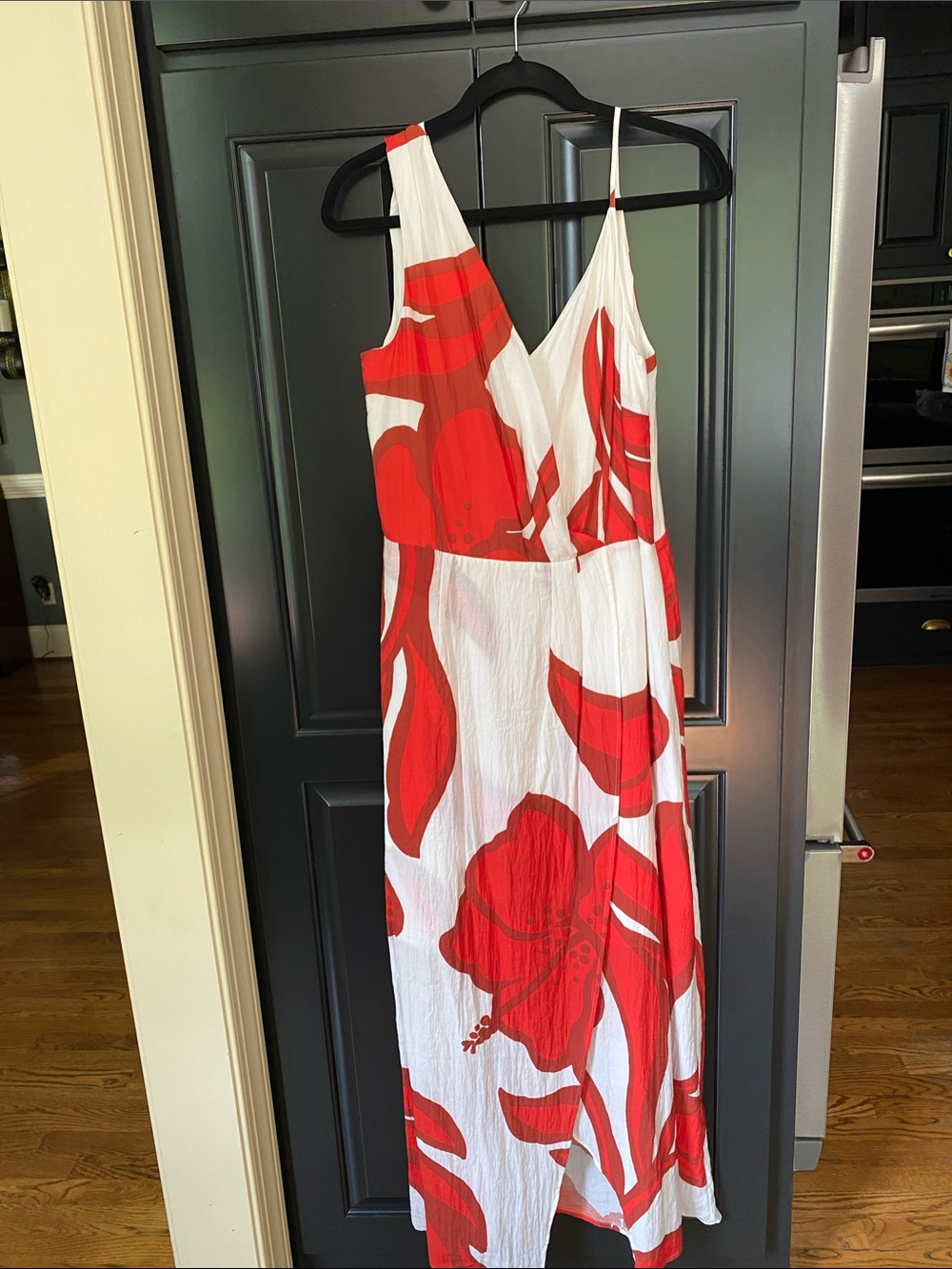White House Black Market White Maxi Dress with Red Floral Print